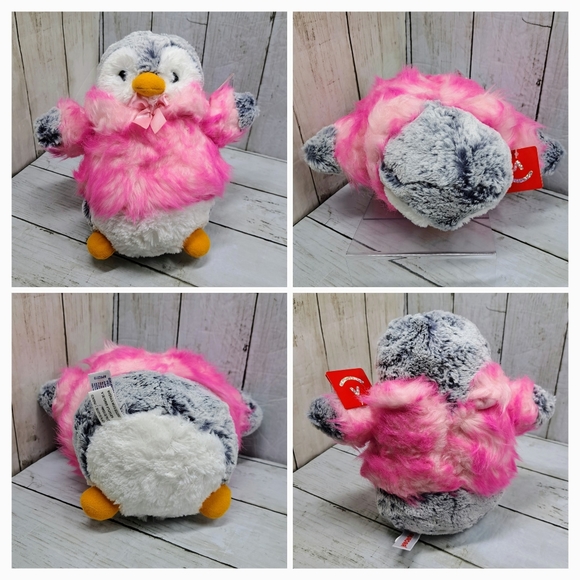 Aurora 8.5"t Fuzzy PomPom Peguin Plush w/Pink Fuzzy Winter Coat NWT - Picture 3 of 6
